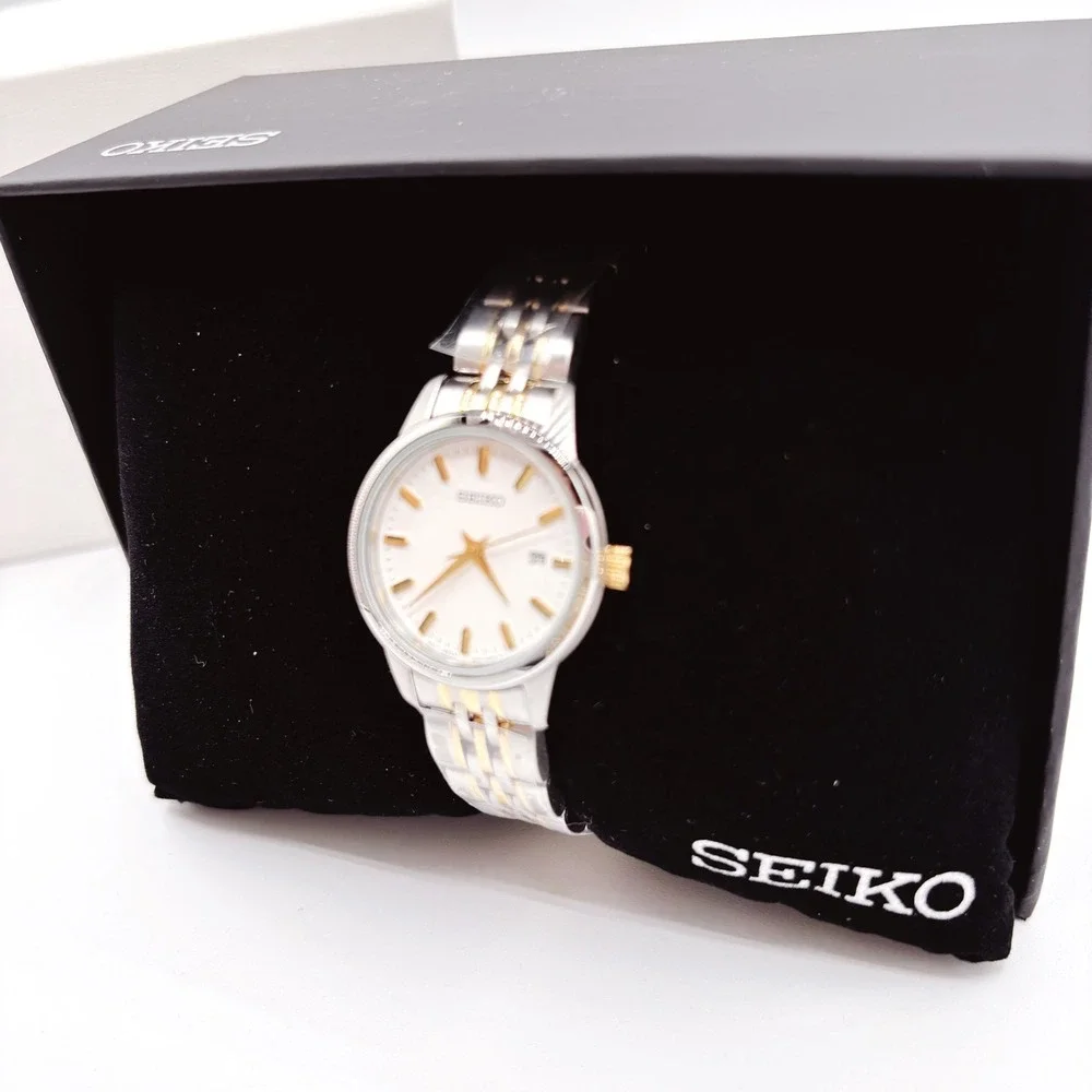 Seiko Ladies SUR834 Two Tone Silver Gold Watch White Dial New box Gift for her